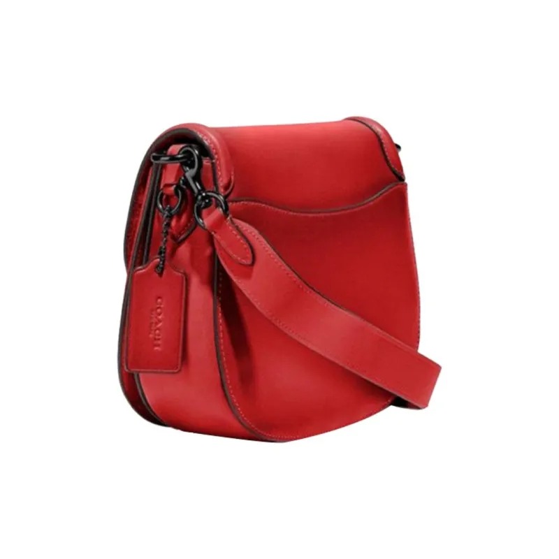 COACH Beat Leather Saddle Bag, Shoulder Bag, Crossbody Bag Small Size Women's Red-1