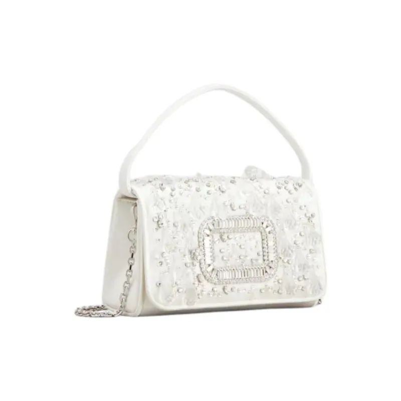 Roger Vivier Silk Satin One Shoulder Handbag Mini Women's White-1