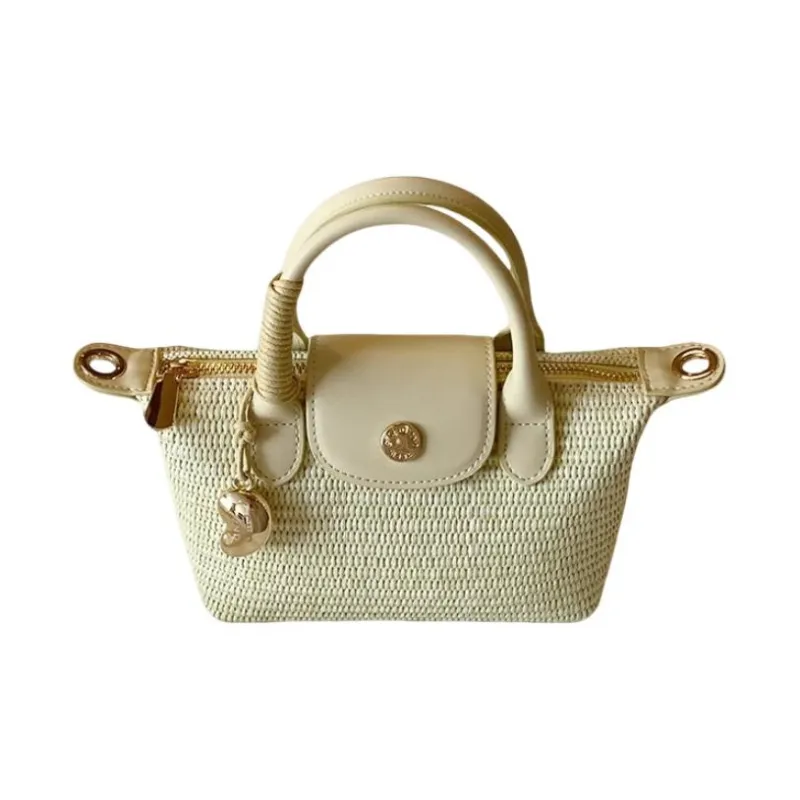 PAYOT Straw Woven Tote Shoulder Bag, Crossbody Bag, Handbag Women's Multicolor Stripes/Light Yellow/Light Blue-5