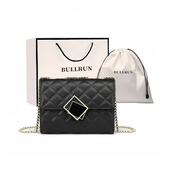 Bullrun Synthetic Leather Small Square Bag, Crossbody Bag, Shoulder Bag Women's Black