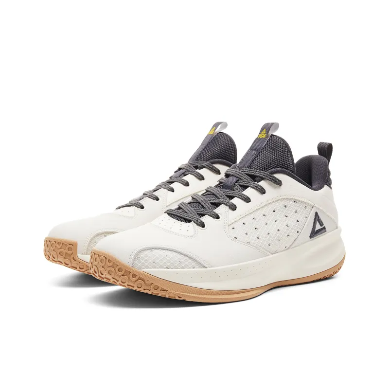 PEAK Lan Qie Cushioning, Breathable, And Resilient Design Low Top Basketball Shoes Men's Canvas White Dark Gray-2