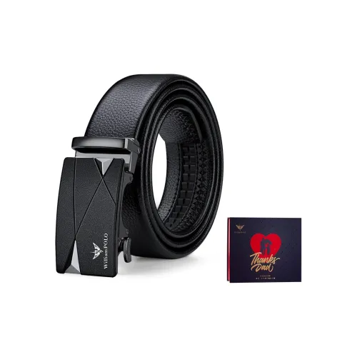 WilliamPOLO Cow Leather Belts Men's Gunmetal 3.5cm Width