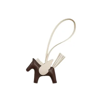 HERMES Rodeo Pegase Milo Lambskin With Swift Calfskin Bag Charm Bag Accessory Trumpets Unisex Chocolate & Chalk White