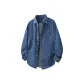 [Denim Long-Sleeved Shirt]Medium Blue (with Quarter Chest Logo)