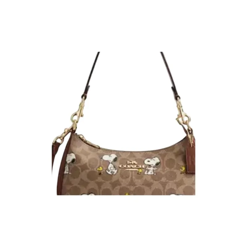 COACH Canvas Shoulder Bag Medium Size Women's Brown-3