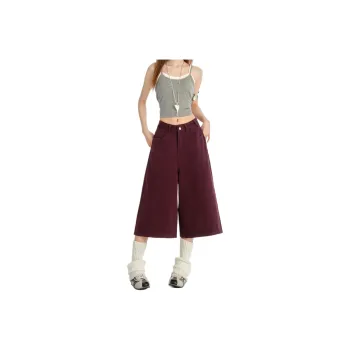 Wen Shan Denim Shorts Women's Dark Purple Capri Pants