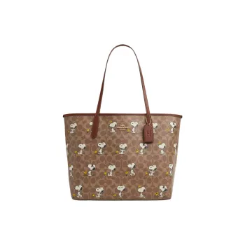 COACH Peanuts Snoopy Collaboration City Coated Canvas Tote Bag, Shopping Bag, Handbag, Shoulder Bag Tubas Women's Brown