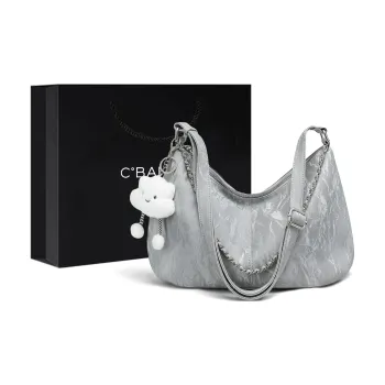 C°BANNER Cow Leather Shoulder Bag Medium Size Women's Silver Gray