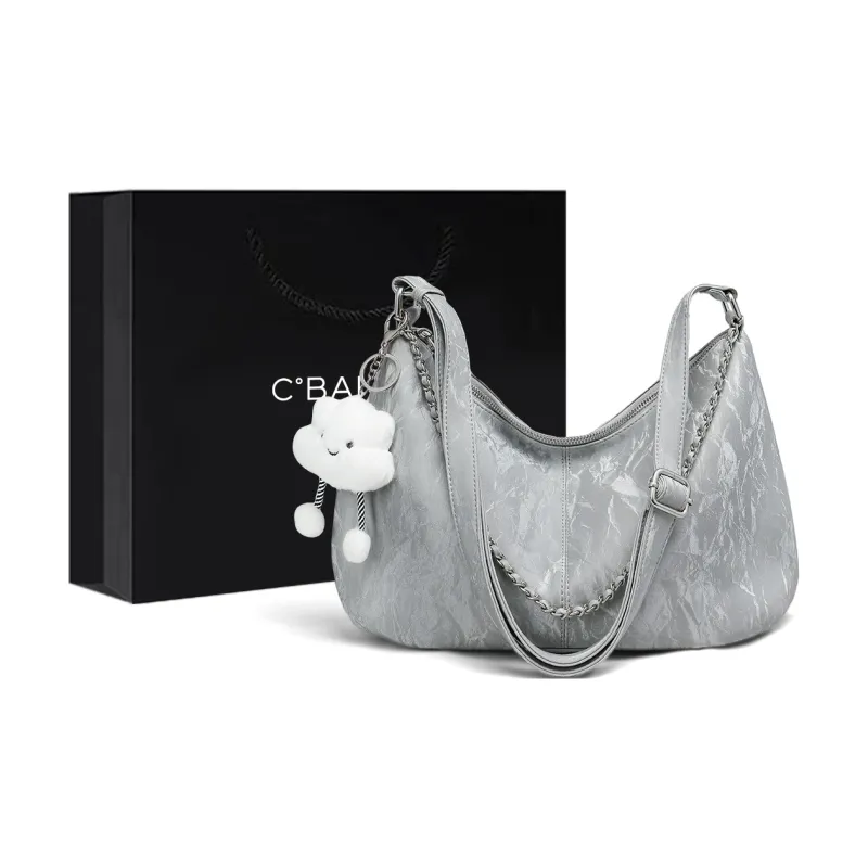 C°BANNER Cow Leather One Shoulder Crossbody Tote Medium Size Women's Silver Gray-0