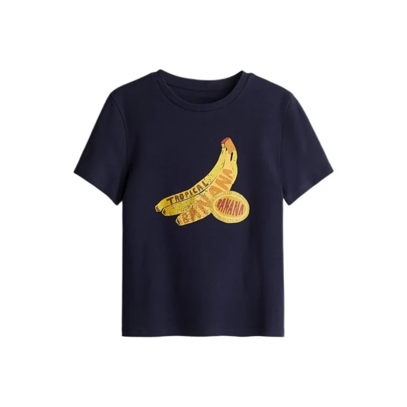 H&M T Shirts Women's Marine Blue/Banana-0
