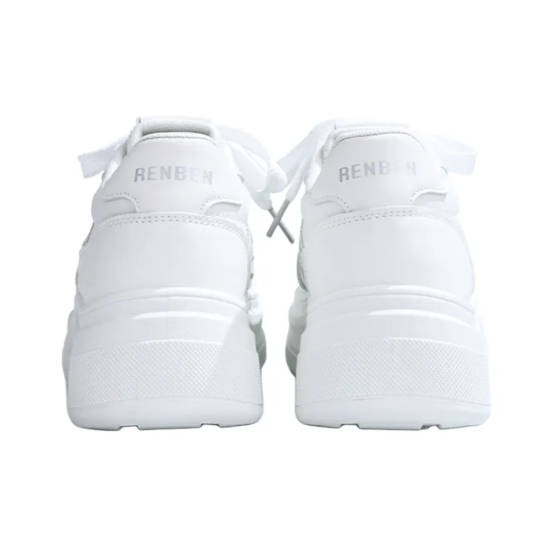 RENBEN Breathable Height Increase Low Top Skateboard Shoes Women's White Silver-4