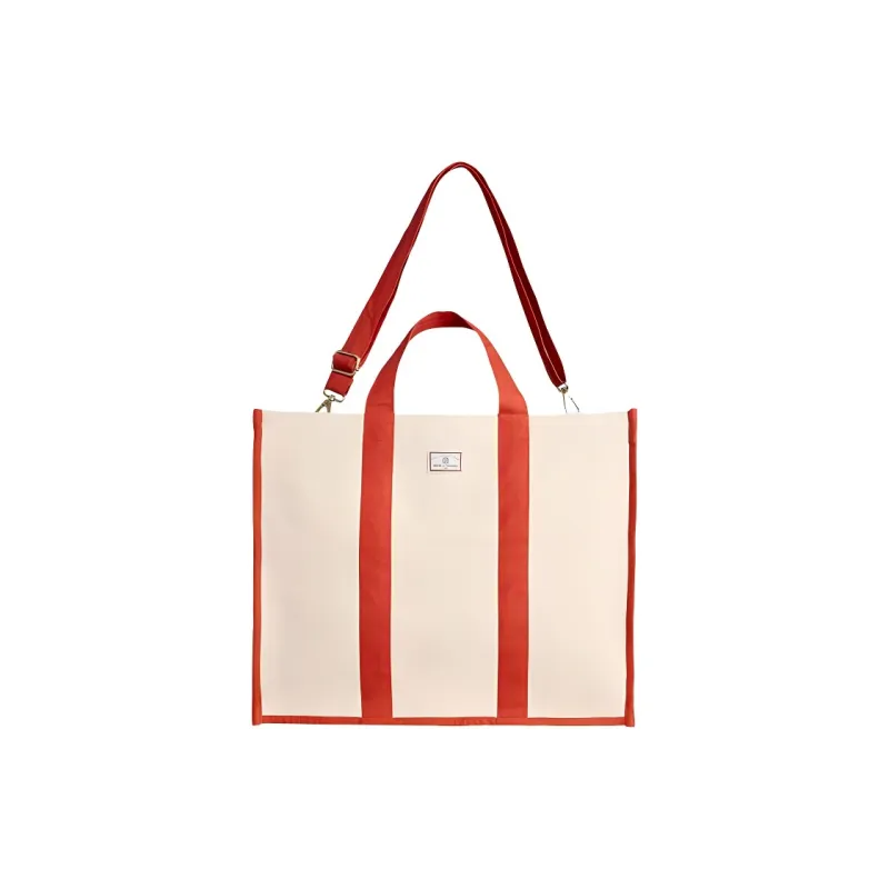 INES DE LA FRESSANGE Cotton Canvas Tote Bag, Shopping Bag, Shoulder Bag, Handbag Tubas Unisex Red-1