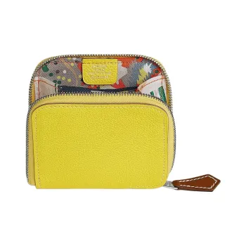 HERMES Silk'In Evercolor & Barenia Calfskin Coin Purse Women's Lime Gray & Orange & Gull Gray
