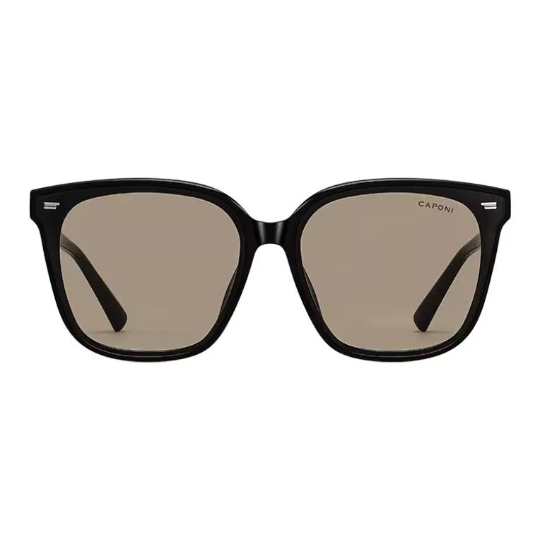 CAPONI Plate Frame Square Sunglasses Unisex Black-1