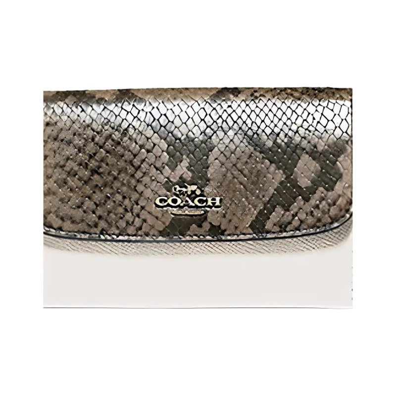 COACH Envelope Snake Skin Pattern Leather Clutches Wallets Women's Ecru-2