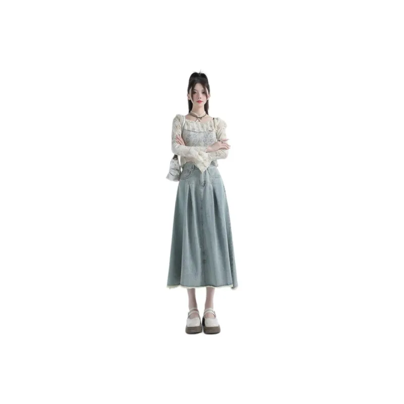 YINLEI Denim Long Skirt Women's-1