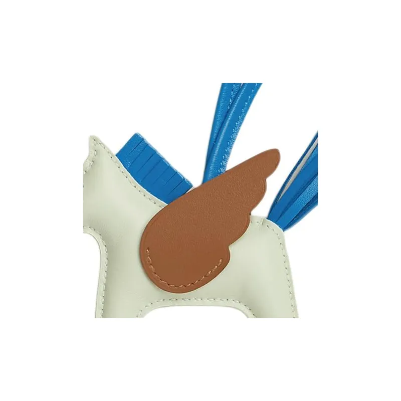 HERMES Rodeo Pegase Milo Lambskin With Swift Calfskin Bag Charm Bag Accessory Trumpets Unisex White & Blue-1