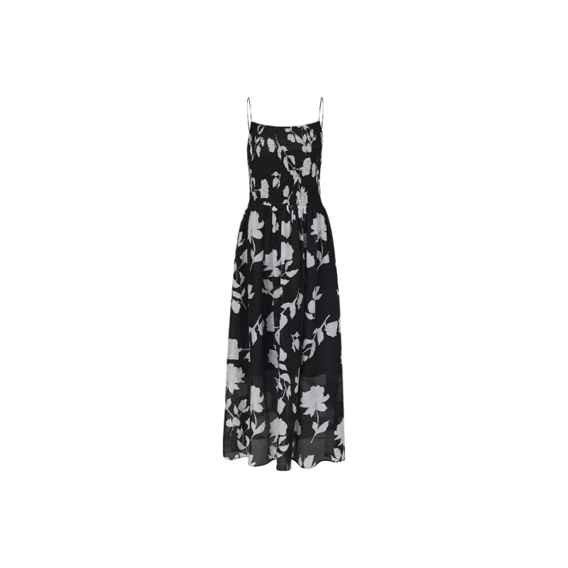 ZHIZHI Slip Dresses Women's Black White Floral Color-0
