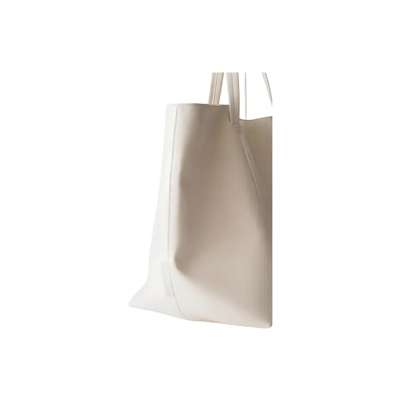 NOTHING WRITTEN Cow Leather Tote Bag Shopping Bag Shoulder Bag Handbag Large Size Women's White-2