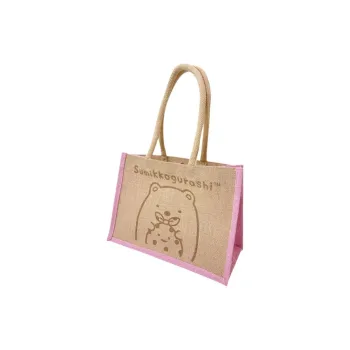 SAN X Jute Tote Bag, Shopping Bag, Shoulder Bag Medium Size Women's Khaki & Pink