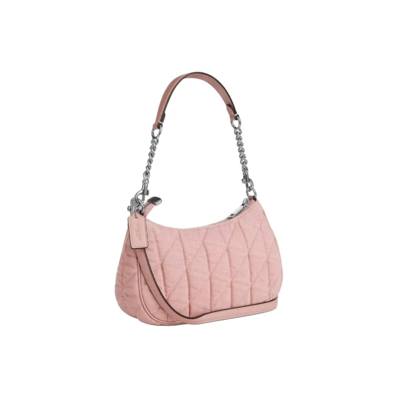 COACH Teri Denim With Leather Crossbody Bag, Shoulder Bag Medium Size Women's Carnation Color-1