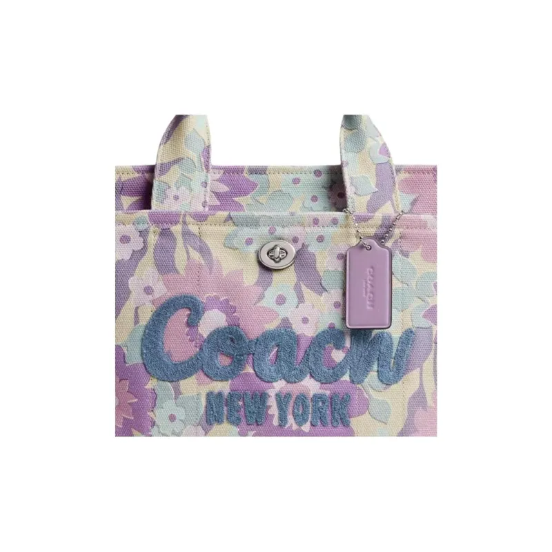 COACH Cargo Cotton Tote Bag, Shopping Bag, Shoulder Bag, Crossbody Bag, Handbag Women's Silver & Ivory Purple-5