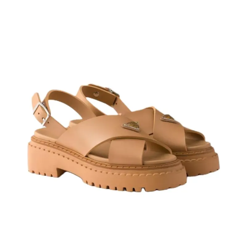 PRADA One Strap Sandals 5.5cm Women's Brown-2