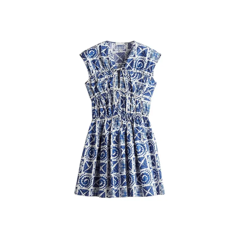 H&M Sleeveless Dresses Women's White/Blue Pattern-0