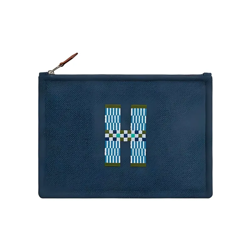 HERMES Flat H Natte Wool Clutch Small Size Women's Blue-0