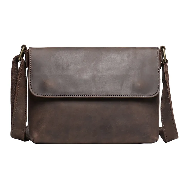 VANDEE Cow Leather Crossbody Bag Men's Black/Dark Coffee-3