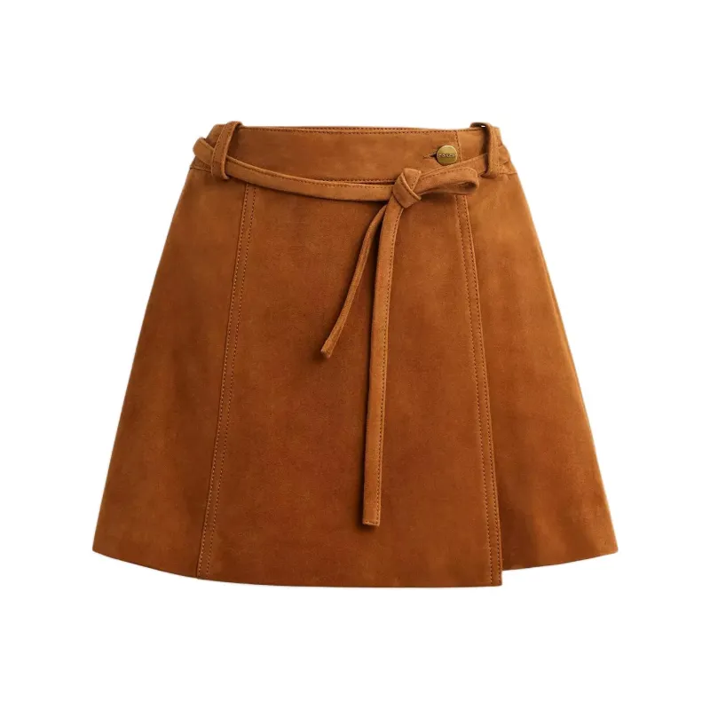 COACH SS25 Leather Short Skirts Women's Warm Brown-0