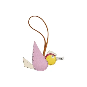 HERMES Birdy Epsom Calfskin Bag Accessory Unisex Mulan Pink & Hibiscus Purple & Lemon