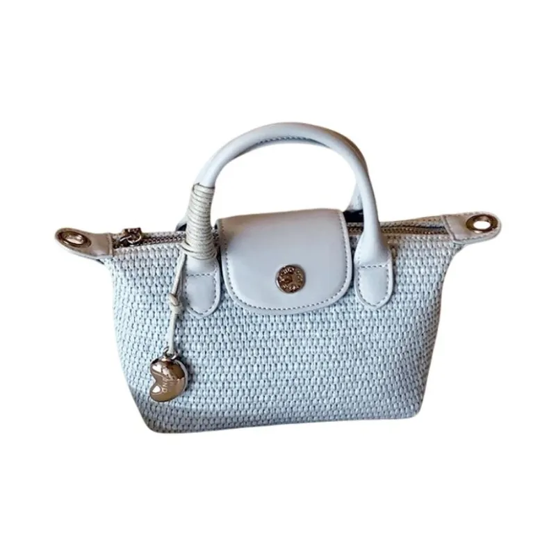 PAYOT Straw Woven Tote Shoulder Bag, Crossbody Bag, Handbag Women's Multicolor Stripes/Light Yellow/Light Blue-8