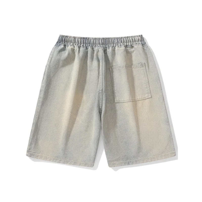 Small Columns Under The Sea Denim Shorts Unisex-3