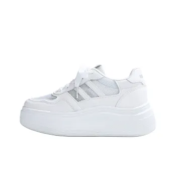 RENBEN Breathable Height Increase Low Top Skateboard Shoes Women's White Silver