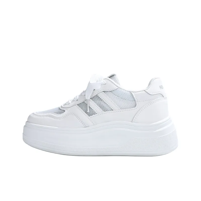 RENBEN Breathable Height Increase Low Top Skateboard Shoes Women's White Silver-0
