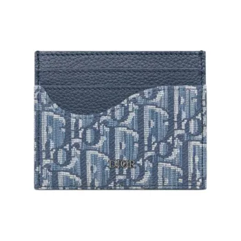 DIOR Grained Calfskin Card Holder Unisex Blue