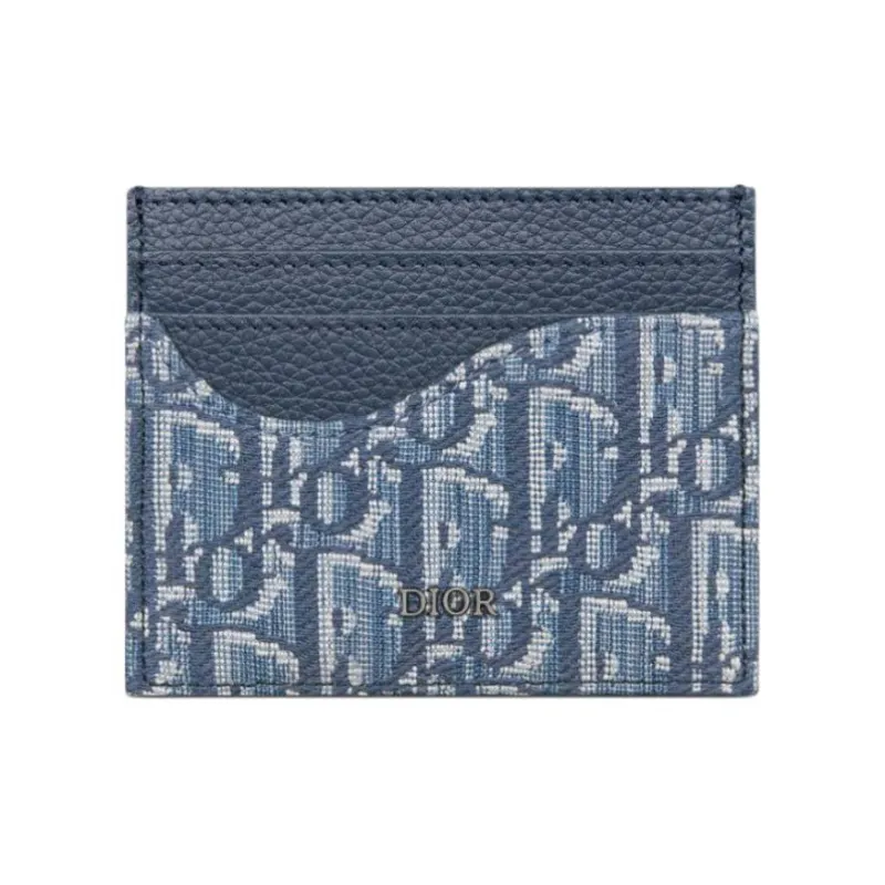 DIOR Grained Calfskin Card Holder Unisex Blue-0