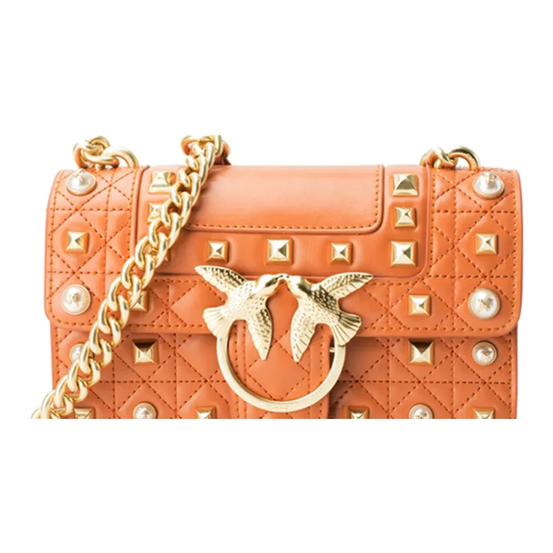 PINKO Leather Swallow Bag, Shoulder Bag Women's Orange-4