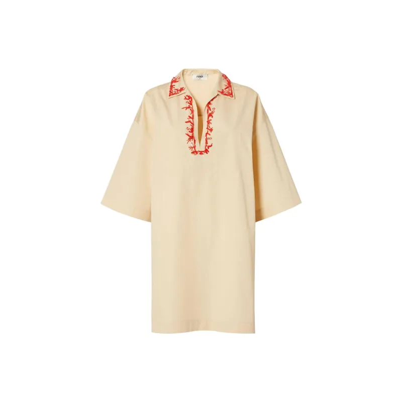 FENDI SS25 Short Sleeved Dress Women's Beige-0