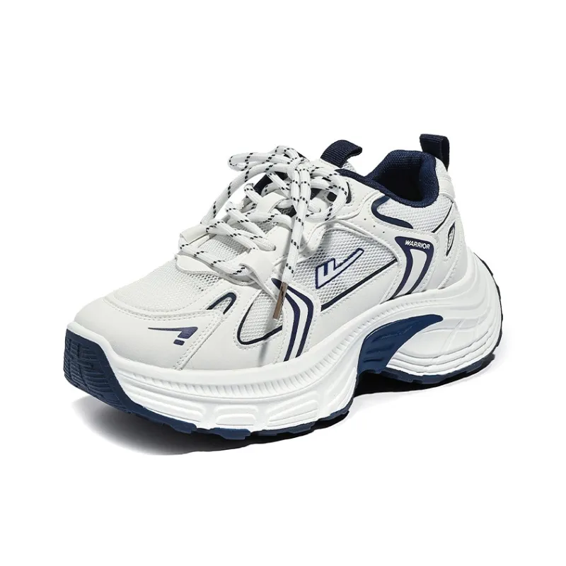Warrior Cushioning And Breathable Low Top Chunky Sneakers Unisex White Dark Blue-1