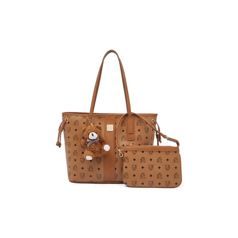 Old Man's Head Synthetic Leather Combo Bag, Shoulder Bag Women's Brown/Pink-0