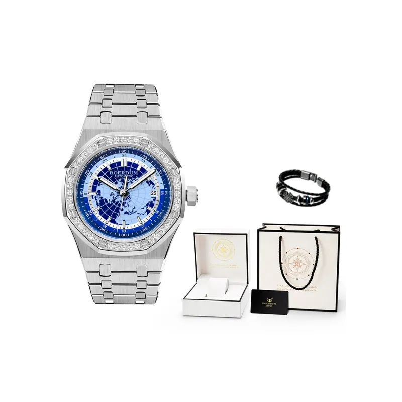 ROERDUM Galaxy Starry Sky Collection Mechanical Movement Stainless Steel Watchband Watch Men's Watches Blue Dial-4