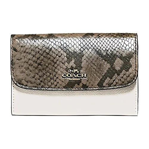 COACH Envelope Snake Skin Pattern Leather Clutches Wallets Women's Ecru