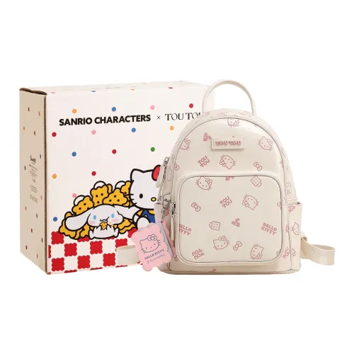 TOUTOU Hello Kitty Collaboration Hello Kitty Synthetic Leather Backpack Women's Cream White/Strawberry Pink