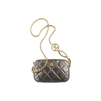 CHANEL Cow Leather And Gold Metal Crossbody Camera Bag, Crossbody Bag Mini Women's Gray