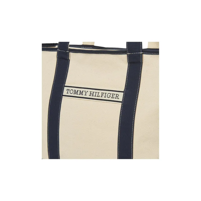 Tommy Hilfiger Composite Cloth Tote Bag, Shopping Bag, Handbag Tubas Women's Beige Blue-4