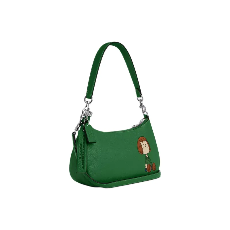 COACH PEANUTS Collaboration Teri Litchi Grain Leather Shoulder Bag, Crossbody Bag, Handbag Medium Size Women's Green-1