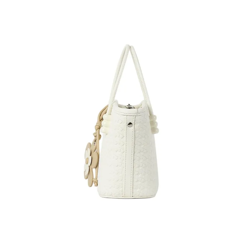 TUCANO PU Leather Basket Bag, One Shoulder Handbag Trumpets Women's Milkshake White-2