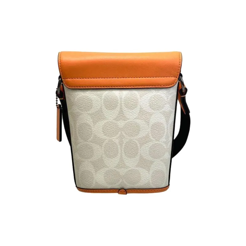 COACH Track Canvas With Leather Shoulder Bag, Crossbody Bag Mini Men's Chalk White & Candy Orange-2